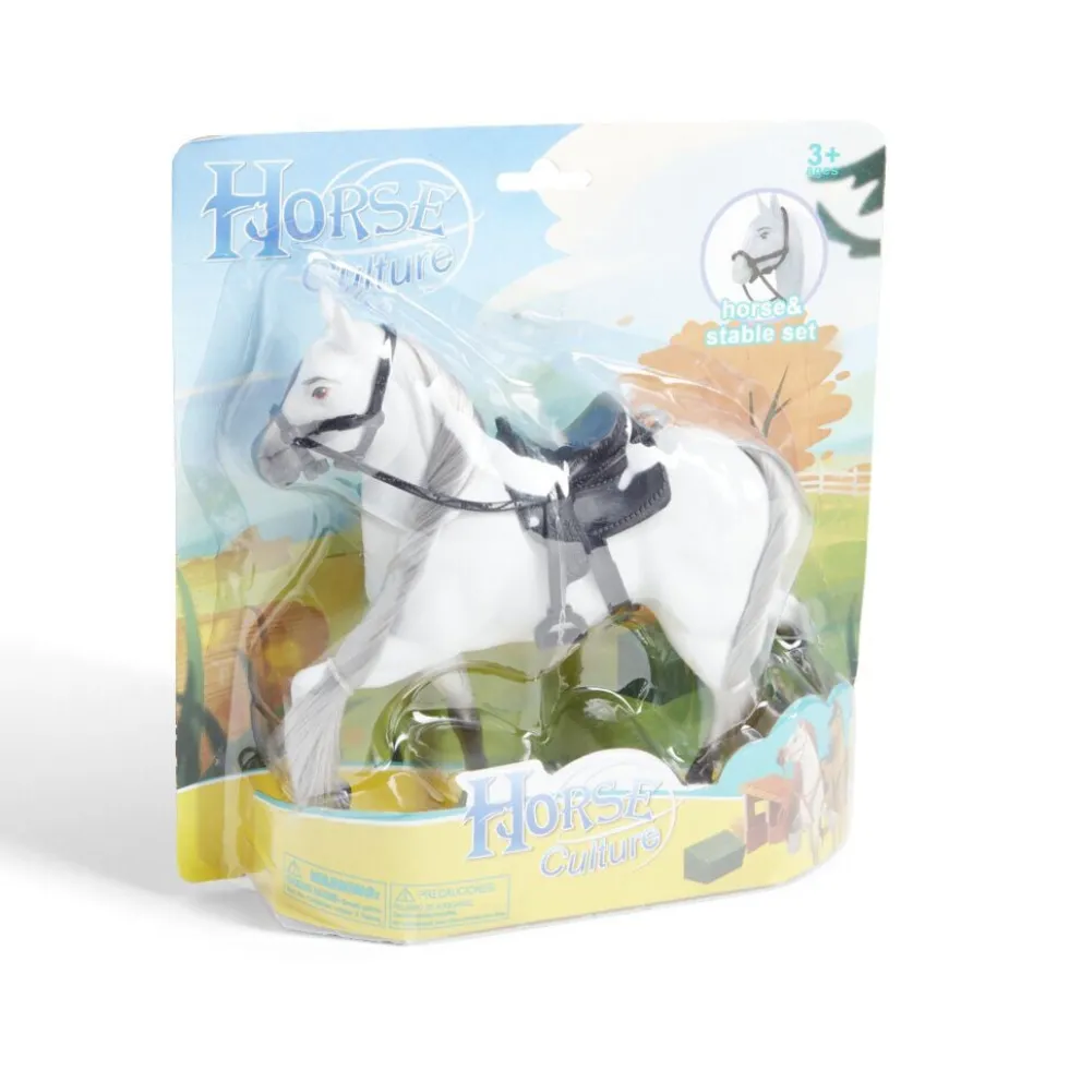Kit de jeu écurie et cheval blanc ou marron