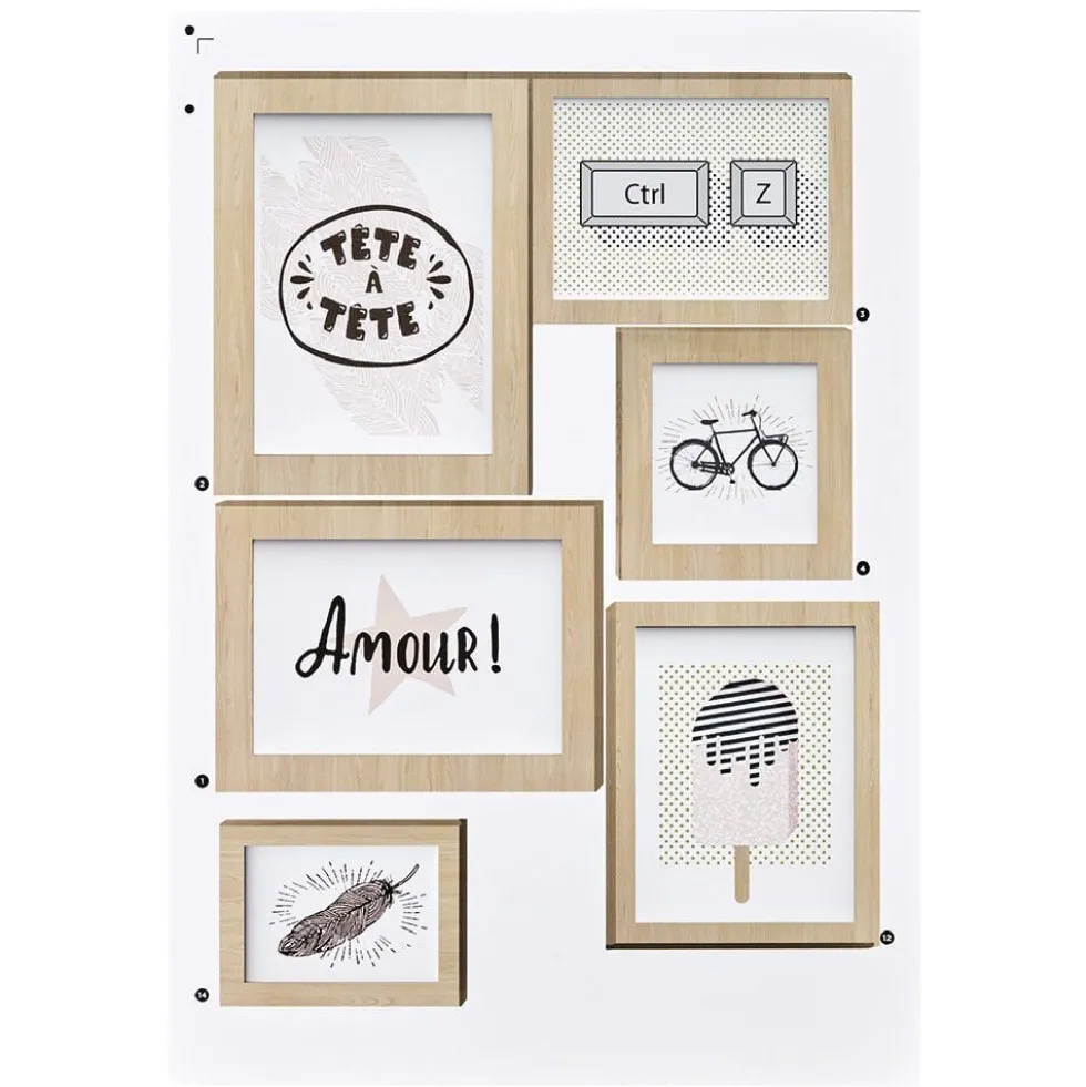 Kit 17 stickers déco effet cadre imitation bois