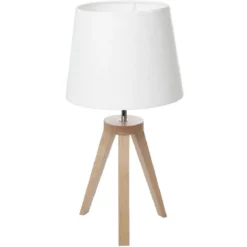Lampe abat jour blanc sur trépied bois
