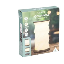 Lampe accordéon USB tactile en bois blanc chaud Ø12xH22cm