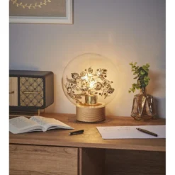 Lampe boule à poser intérieur forme feuillage doré