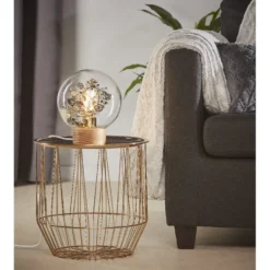 Lampe boule à poser intérieur forme feuillage doré