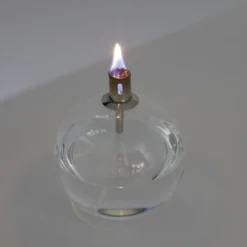 Lampe à huile ronde en verre et mèche coton H13cm
