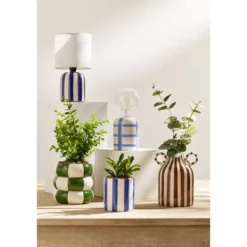 Lampe à poser ampoule LED base céramique quadrillée (2 modèles)
