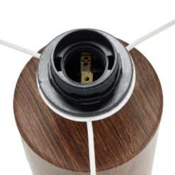 Lampe à poser base céramique effet bois abat-jour blanc Ø24xH37cm