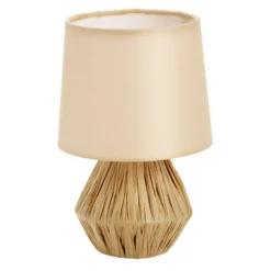 Lampe à poser base raphia avec abat jour beige Ø14xH22cm