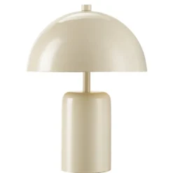 Lampe à poser champignon métal et plastique chrome beige Ø19xH27cm