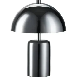 Lampe à poser champignon métal et plastique chrome gris Ø19xH27cm