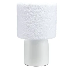 Lampe à poser céramique abat-jour laine bouclée blanc Ø14xH22cm