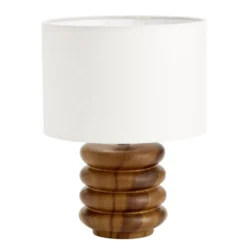 Lampe à poser céramique base ronde effet bois noyer Ø23xH33cm