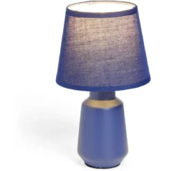 Lampe à poser en céramique avec abat-jour tissu bleu Ø14,2xH24,5cm