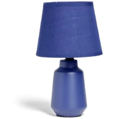 Lampe à poser en céramique avec abat-jour tissu bleu Ø14,2xH24,5cm