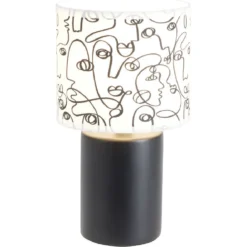 Lampe à poser faïence abat jour motif line art visage