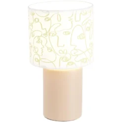Lampe à poser faïence abat jour motif line art visage