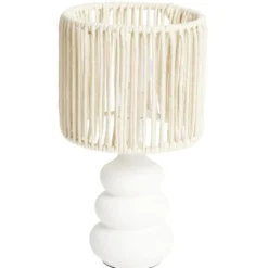 Lampe à poser socle forme 3 galets abat jour papier tressé