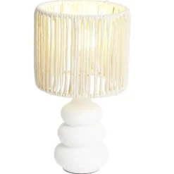 Lampe à poser socle forme 3 galets abat jour papier tressé