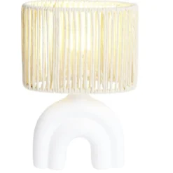 Lampe à poser socle forme 2 ponts abat jour papier tressé