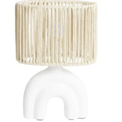 Lampe à poser socle forme 2 ponts abat jour papier tressé