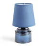 Lampe à poser Ø12xH22cm verre et polyester bleu