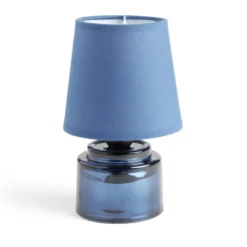 Lampe à poser Ø12xH22cm verre et polyester bleu