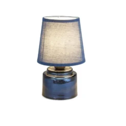 Lampe à poser Ø12xH22cm verre et polyester bleu