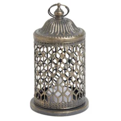 Lanterne bougie LED style oriental H15cm argenté