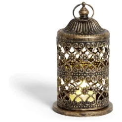Lanterne bougie LED style oriental H15cm bronze