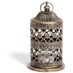Lanterne bougie LED style oriental H15cm bronze
