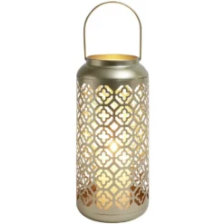 Lanterne carreaux de ciment ajourés métal doré Ø15xH34,5cm