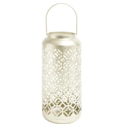 Lanterne carreaux de ciment ajourés métal doré Ø15xH34,5cm