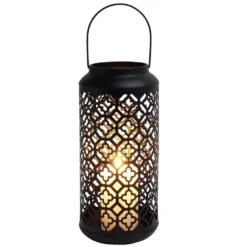 Lanterne carreaux de ciment ajourés métal noir Ø15xH34,5cm