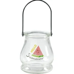 Lanterne déco été en verre et anse en métal