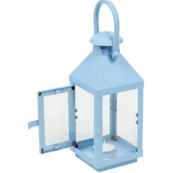 Lanterne photophore en métal bleu