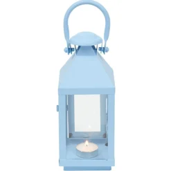 Lanterne photophore en métal bleu