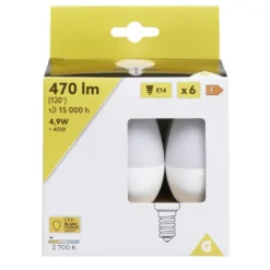 Lot de 6 ampoules LED E14 470lm 4,9W