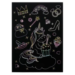 Lot de 6 feuilles à gratter thème licorne avec stylet en bois