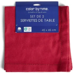 Lot de 2 serviettes de table coton 45x45cm - 4 coloris