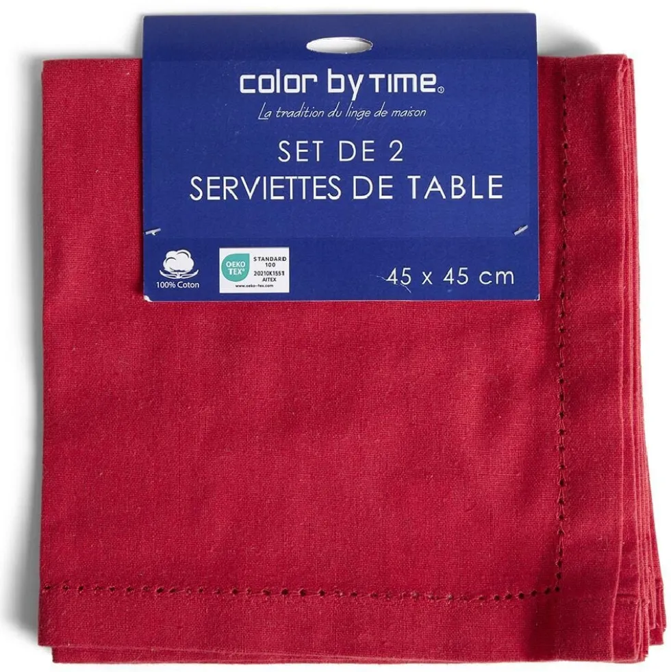 Lot de 2 serviettes de table coton 45x45cm - 4 coloris