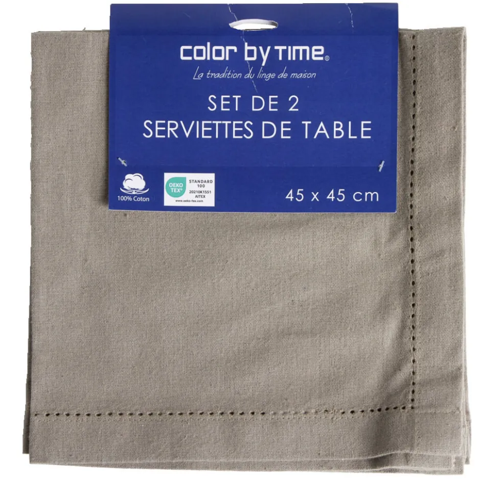 Lot de 2 serviettes de table coton 45x45cm - 4 coloris