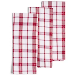 Lot de 3 torchons coton à carreaux rouge et blanc 50x70cm