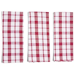 Lot de 3 torchons coton à carreaux rouge et blanc 50x70cm