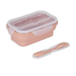 Lunch box rétractable 1L avec couverts silicone et plastique rose 12,5x21xH7,5cm