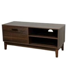 Meuble TV en bois Lida 2 niches et 1 porte marron foncé 100x39xH45cm