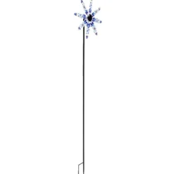 Moulin à vent XL à planter en métal décoré bleu 40,5x23xH180cm