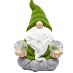 Nain de jardin avec boule solaire x2 blanc et vert H31cm
