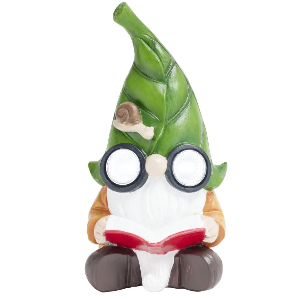 Nain de jardin gnome avec yeux lumineux 10,5x9,5xH20cm