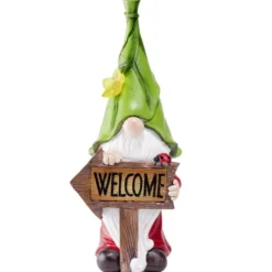 Nain de jardin pancarte Welcome rouge et blanc H30cm