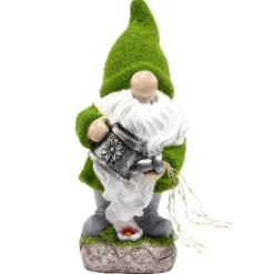 Nain de jardin solaire avec arrosoir blanc et vert H25cm