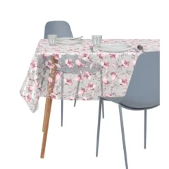 Nappe cristal rectangulaire transparente motif fleur bleue 140x240cm