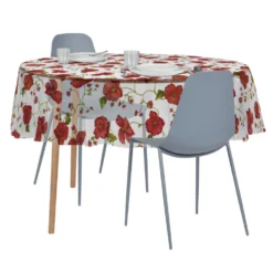 Nappe cristal ronde transparente motif coquelicot Ø150cm